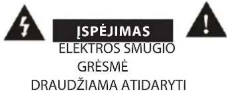 IŠPĚJIMAS ELEKTROS SMUGIO GRĚSMĚ DRAUDŽIAMA ATIDARYTI