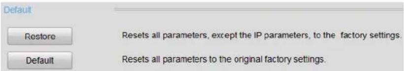 Default Restore Resets all parameters, except the IP parameters, to the factory settings. Default Resets all parameters to the original factory settings.