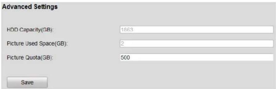 Advanced Settings HDD Capacity(GB): 1863 Picture Used Space(GB): 2 Picture Quota(GB): 500 Save