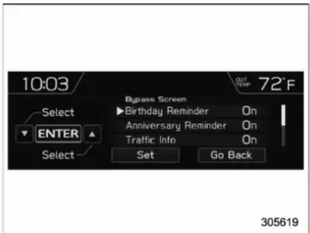 SUBARU 2019 - ∇ Bypass screen setting - 1