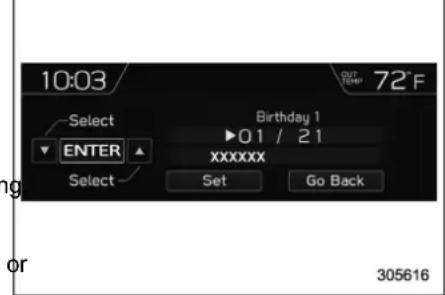 SUBARU 2019 - ▽ Birthday setting - 2