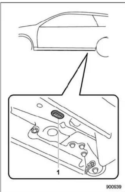 Technical diagram showing car side view and internal component assembly with numbered annotation