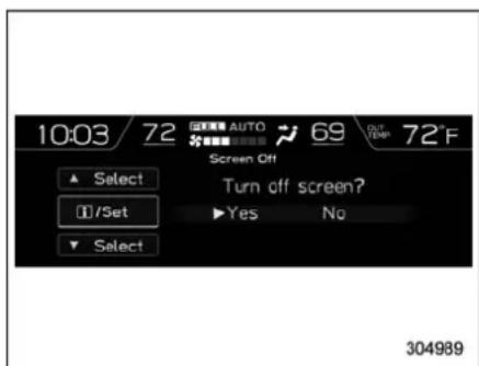 10:03 72 AUTO 69 Off Temp 72°F Screen Off Turn off screen? Yes No Select 1/Set Select 304989