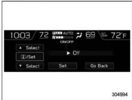 10:03 72 自动测速 AUTO 69 Out ON/OFF Select Off I/Set Select Set Go Back 304994