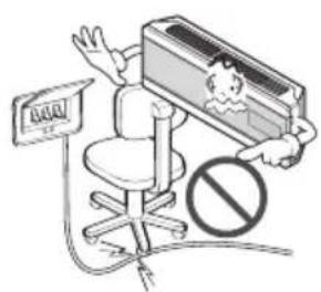 Safety warning illustration showing a person using a device to stop a phone, with a 'No' symbol indicating no hazard.