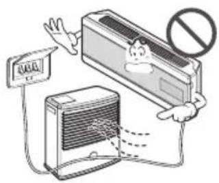Illustration showing a car with a 'No' sign and a cartoon character interacting with an air conditioner, indicating no protection or disapproval.