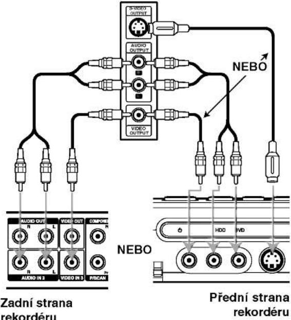 Zadní strana rekordéru Přední strana rekordéru NEBO AUDIO OUT L VIDEO OUT COMPOS R R AUDIO IN 2 L VIDEO IN 3 PISCAN NEBO AUDIO OUTPUT L VIDEO OUTPUT COMPOS R R HDD IVD NEBO
