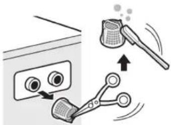 Diagram illustrating a cleaning or cleaning process with labeled components and directional arrows indicating steps.