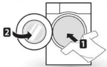 Diagram showing a washing machine with two labeled parts (1 and 2) indicating different components or states.