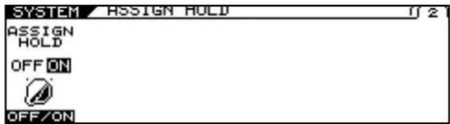 ROLAND VG-99 - Press PAGE [] to display Page 2. The ASSIGN HOLD screen appears. - 1