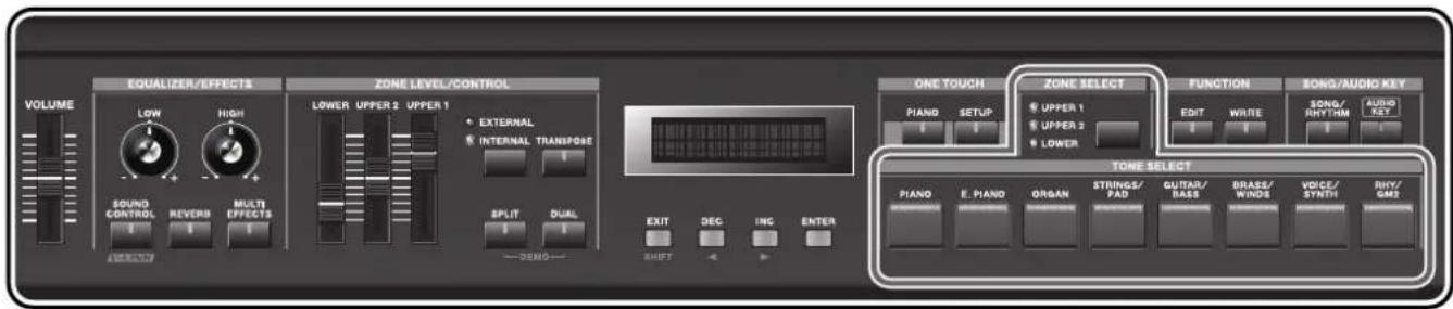ROLAND RD-300GX - Changing the Tone for a Zone (ZONE SELECT Button) - 1