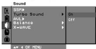 Sound SSM Turbo Sound AVL Balance X-WAVE On Off OK MENU