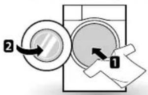Diagram showing two circular components labeled 1 and 2, with arrows indicating direction of movement or interaction.