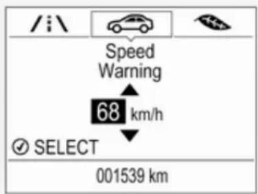 /i\ Speed Warning 68 km/h ✓ SELECT 001539 km