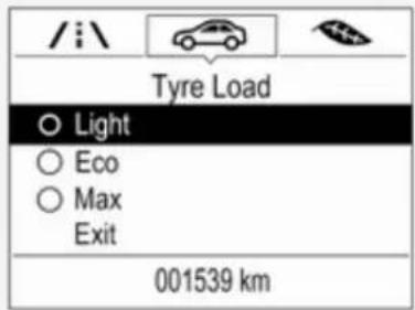 /i\ Tyre Load ○ Light ○ Eco ○ Max Exit 001539 km