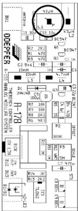 BU1 MINTON L1 470H C1 10μ C10 10μ BC547 Q1 BC547 Q2 C1 in C2 5n6 10mH In C6 10nH L3 L4 D1 INN148 C5 100μ G3 II R7 10K R9 10K R3 2K2 R6 4K7 C5 53 P2 100K R11 1W R12 4W7 R13 2K2 R14 1K TL082 S11 C8 100p C9 100p DEPFEER R-100 THERETIN CONTROLLENE R-178 RANKLOS MODULAR SYSTEM BIOK OUT BU2 BU3 D2/D2 R14 1K R13 2K2 TDI LED