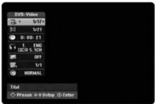 DVD-Video 1/17 1/21 0: 00: 21 1. ENG DC/D 5.1CH OFF 1/1 NORMAL Titul Pfesun 0-9 Vstop Enter