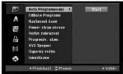Auto Programovani Editace Programs Nostaveni Čave Pomer stran obrazu Rozim zobrazeni Progresiv. skm. AVZ Spojeni Doporny rožim Inicializace Start 4 Predokari 5 Přešnár Výškr