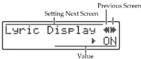 Setting Next Screen Previous Screen Lyric Display ON Value