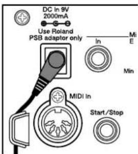 DC In 9V 2000mA Use Roland PSB adaptor only In Mi E Min MIDI In Start/Stop