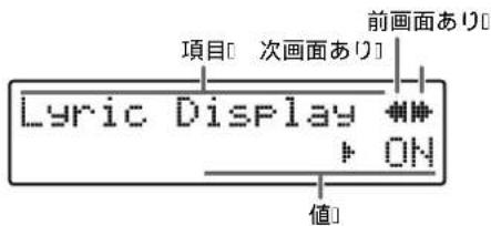 前画面あり 項目[ 次画面あり] Lyric Display ON 値