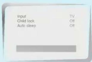 Input Child lock Auto sleep TV Off Off