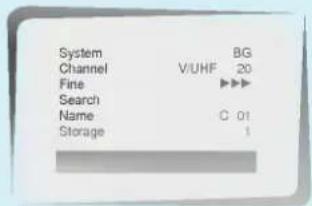 System Channel Fine Search Name Storage BG V/UHF 20 ▶▶▶ C 01 1