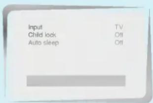 Input Child lock Auto sleep TV Off Off