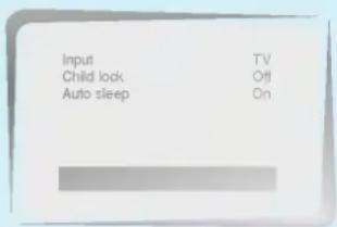 Input TV Child lock Off Auto sleep On