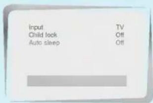 Input Child lock Auto sleep TV Off Off