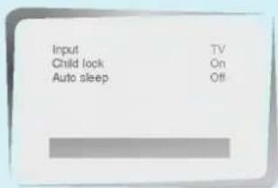 Input Child lock Auto sleep TV On Off