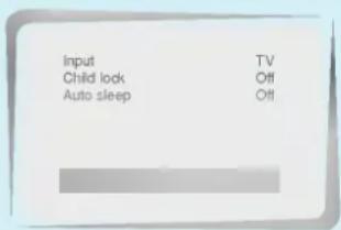Input Child lock Auto sleep TV Off Off