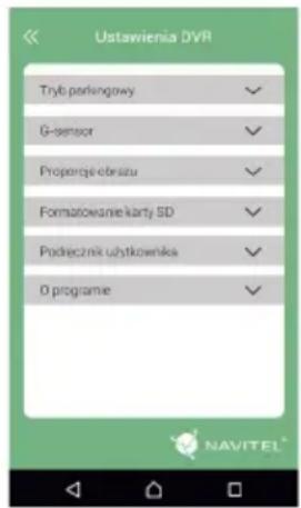 Ustawienia DVR Tryb parśringowy G-sensor Proportę obrazu Formatowanie karty SD Podręcznik użytkownika D programie