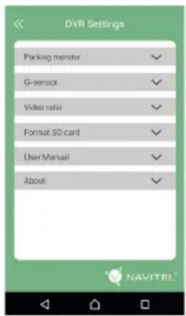 DVR Settings Parking monster G-sensor Video ratio Format SD card User Manual About