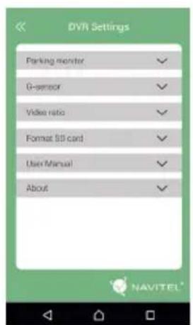 DVR Settings Parking monitor G-sensor Video ratio Format SS card User Manual About