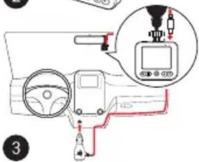 Diagram showing car dashboard connected to a device with labeled parts and a magnified inset highlighting the component.