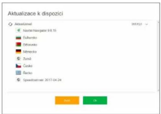 Aktualizace k dispozici Actualizemni Navite Navigator 9.8.15 Bulbanko Džoruzko Německo Zorné Číske Řacko Speedstámyve: 2017-04-24 2017Q1 Next Ok