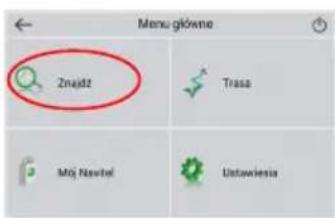 Menu główne Znajdz Trasa Moj Navel Ustawienia