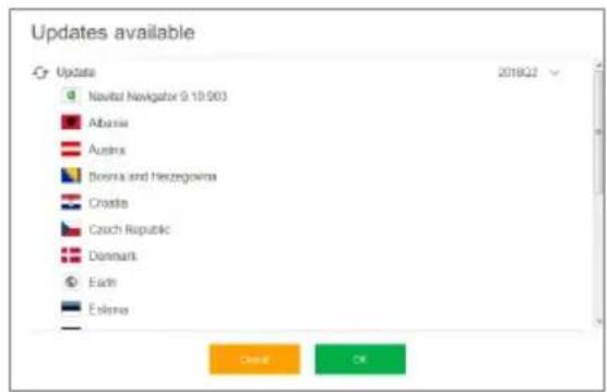 Updates available Update Navital Navigator 9.10.503 Austria Austria Bosnia and Herzegovina Croatia Czech Republic Denmark Each Estonia 2018Q2 Cancel OK