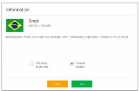 Information Brazil 2017Q1 (728 MB) Municipalities: 5564, Cities with HD coverage: 3581, Total Road Length (km): 1179906, PO: 2319234. ○ 356 days. 14.99 USD ● Forever 20 USD Track Buy