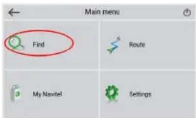 Main menu Find Route My Navigel Settings