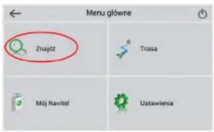 Menu główne Znajdz Trasa Mój Navitel Ustawienia