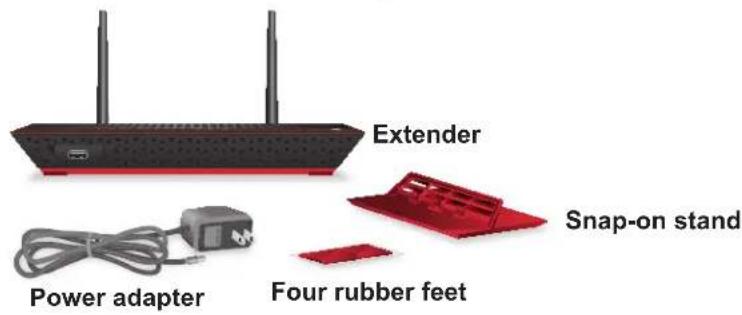 Extender Snap-on stand Power adapter Four rubber feet