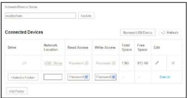 Network/Device Name headyshare Update Connected Devices Remove USB Devices Refresh Drive Network Location Read Access Write Access Total Space Free Space Edit UI USB Store Password Password 1.9G 913.4M / ×
