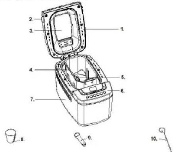 Technical diagram of a coffee maker with numbered parts for identification and assembly reference.