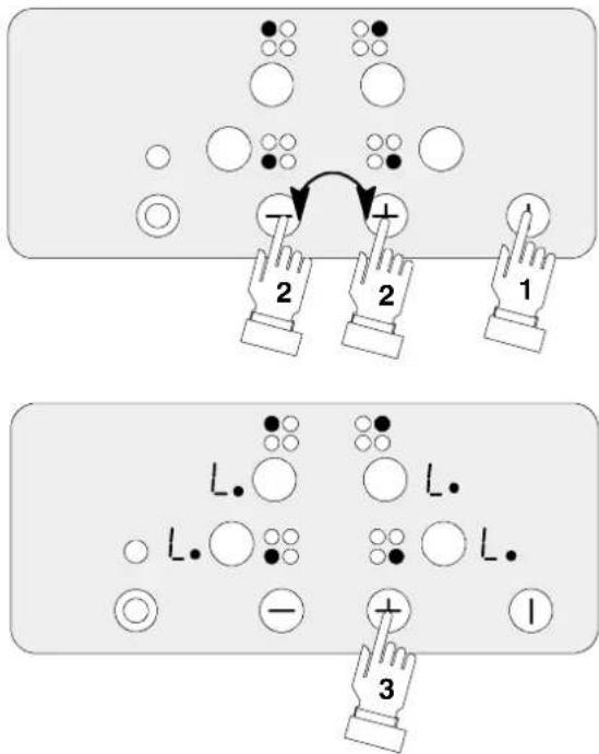 Diagram illustrating finger positioning and movement of a device with labeled buttons and circular elements
