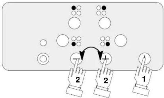 Diagram illustrating finger positioning and movement of a game board with numbered fingers pointing to specific positions.