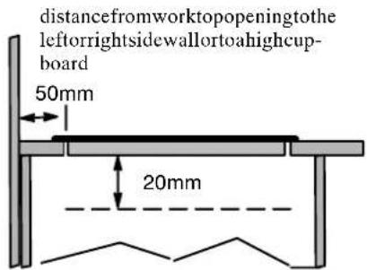 distancefromworktopopeningtothe leftorrightsidewallortoahighcup- board 50mm 20mm