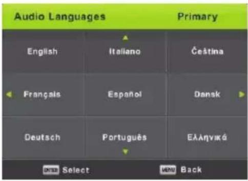 Audio Languages Primary English Italiano Čeština Français Español Dansk Deutsch Português EÀÀnyaká ENTER Select MENU Back