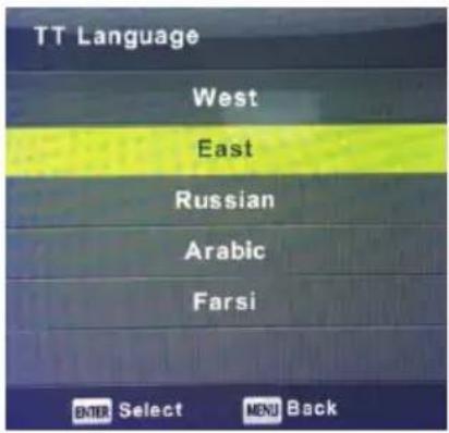 TT Language West East Russian Arabic Farsi ENTER Select MENU Back